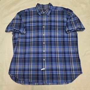 POLO RALPH LAUREN MENS SHORT SLEEVE BLUE PLAID OXFORD SHIRT SIZE 2XB